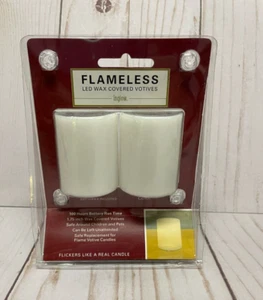 Flameless LED Tea Lights Candle 2 Votives Unscented Battery Operated White NEW - Picture 1 of 1