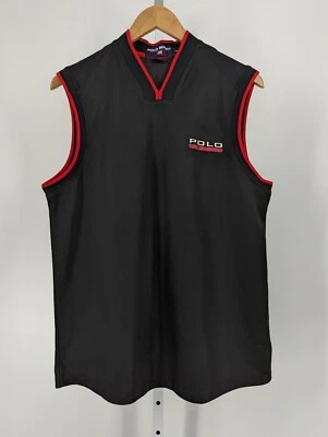 Polo Sport Ralph Lauren V Neck Basketball Jersey Black Red Rubber Logo Y2K 90s M - Image 1 of 4