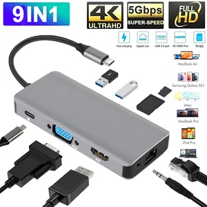 9 in 1 Multiport USB-C Hub Type C To USB 3.0 4K HDTV Adapter For Macbook Pro/Air - Picture 1 of 18