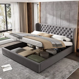Polsterbett 180x200cm Doppelbett Hydraulisches Stauraumbett mit Lattenrost, Grau - Bild 1 von 11