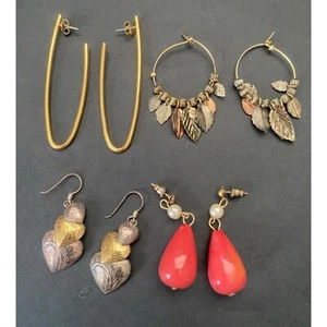 Goldtone and Sterling Pierced Earring Lot Leaves Coral Teardrop Hearts - Picture 1 of 5