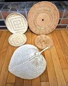 Hand-woven Natural Straw Wall Decor Basket And Fan Set Of 5! - Picture 1 of 7