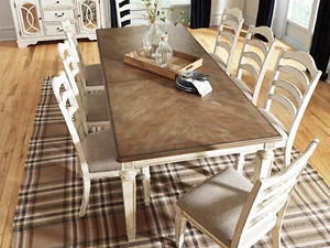 French Cottage Style White & Brown Rectangular Dining Table & 8 Chairs Set IC07 - Picture 1 of 6