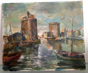 BRU-ZIZARD Madeleine 1885-1959 - Le port de la Rochelle -Peinture Tableau XXe