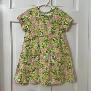 Lilly Pulitzer Shift Dress Girls Pink Green Tiger Print Knit A Line Size 6X - Picture 1 of 5