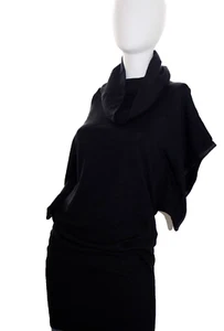 VTG Ralph Lauren Black Dress Blue Label Collection Wide Sleeve Lamb Leather Trim - Picture 1 of 4