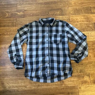 Kavu Button Up Plaid Flannel Shirt Mens Size Large Black Gray Cotton Flannel — 第 1/4 张图片