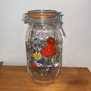 Vintage ARC France Mohnblumen signiert R Carman 2L Glas Kanister verriegelter Deckel mit Dichtung - Bild 1 von 12