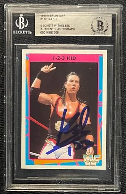 1-2-3 KID X-PAC SIGNED 1995 MERLIN WWF #132 BECKETT WITNESSED AUTO - Image 1 of 2