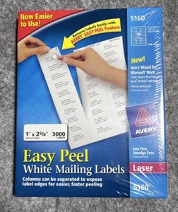 Avery Easy Peel Mailing Address Labels Laser 1 x 2 5/8 White 3000/Box 5160 - Picture 1 of 2