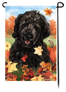 Gartenfahne fallende Blätter - schwarz Goldendoodle - Bild 1 von 1