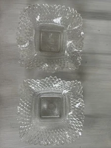 Indiana Glass Co Square Ruffled Diamond Point Ruffle Sawtooth Edge Candy Dishes - Picture 1 of 3