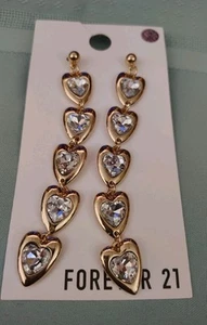 Brand New Forever21 Gold-tone Drop & Dangle Heart Earrings - Picture 1 of 2