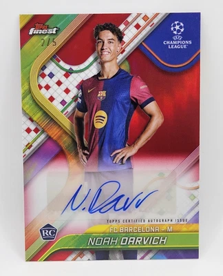 2024-25 Topps Chrome UEFA Finest Noah Darvich Red Auto 2/5 RC Rookie Barcelona - Image 1 of 4
