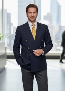 Givenchy Herren 40 S Blazer Navy Gold Knöpfe Zweireiher Spitzes Revers Vintage - Bild 1 von 15