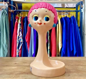 Twiggy Schaufensterpuppe Vintage Retro rosa Display Kopf Ständer H 39 cm leicht 580 g - Bild 1 von 7