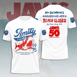 NEW!! Jaws 3D Amity Island 1975-2025 50th Anniversary T-shirt Full Size S-4XL - Picture 1 of 5