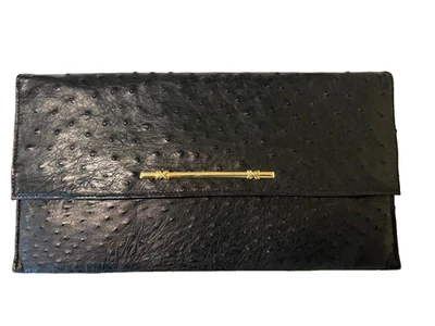 Fiorenza Genuine Ostrich Leather Clutch Purse Black Italy Vintage New Never Used - Image 1 of 4