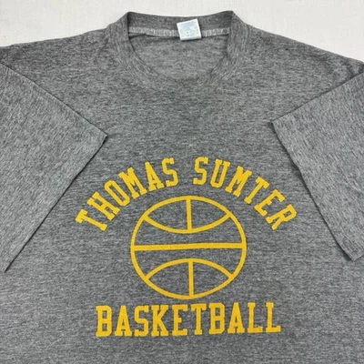 Vintage 1980s Basketball T Shirt Adult XL Thomas Sumter Heather Gray Grunge  - Image 1 of 4