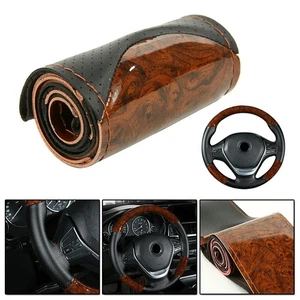 New Steering Wheel Cover Truck DIY Fit 37-38cm Leather Parts Peach Wood - Picture 1 of 12
