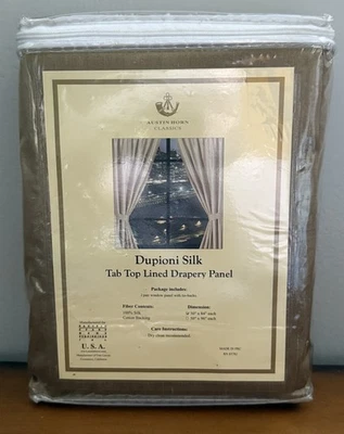 AUSTIN HORN DUPIONI 100% SILK BRONZE LINED TAB TOP PANELS PAIR CURTAINS 100X84” - Image 1 of 4