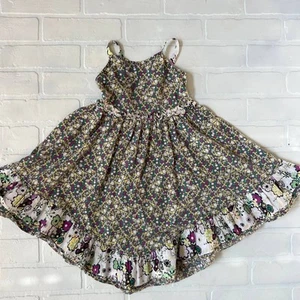 Hanna Anderson Girls Cotton Grey Floral Print Ruffle Dress Spaghetti Straps-sz 4 - Picture 1 of 5