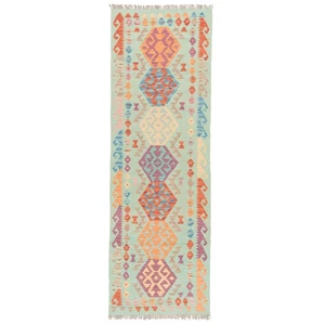 Kelim Afghan 242x78 cm Handgewebter Orientteppich kilim Wolle Carpet Rug Läufer - Picture 1 of 10