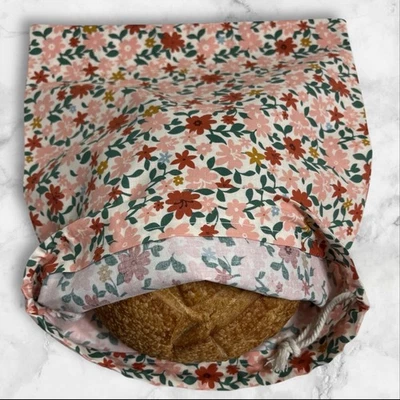 Розовый цветочный хлопок хлеб мешок, многоразовый закваски льняной хлеб мешок, без отходов - Изображение 1 из 4