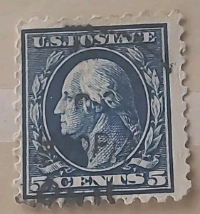 STAMP US SCOTT 428 "Washington" 5 CENT 1914 USED FANCY CANCEL - Picture 1 of 2
