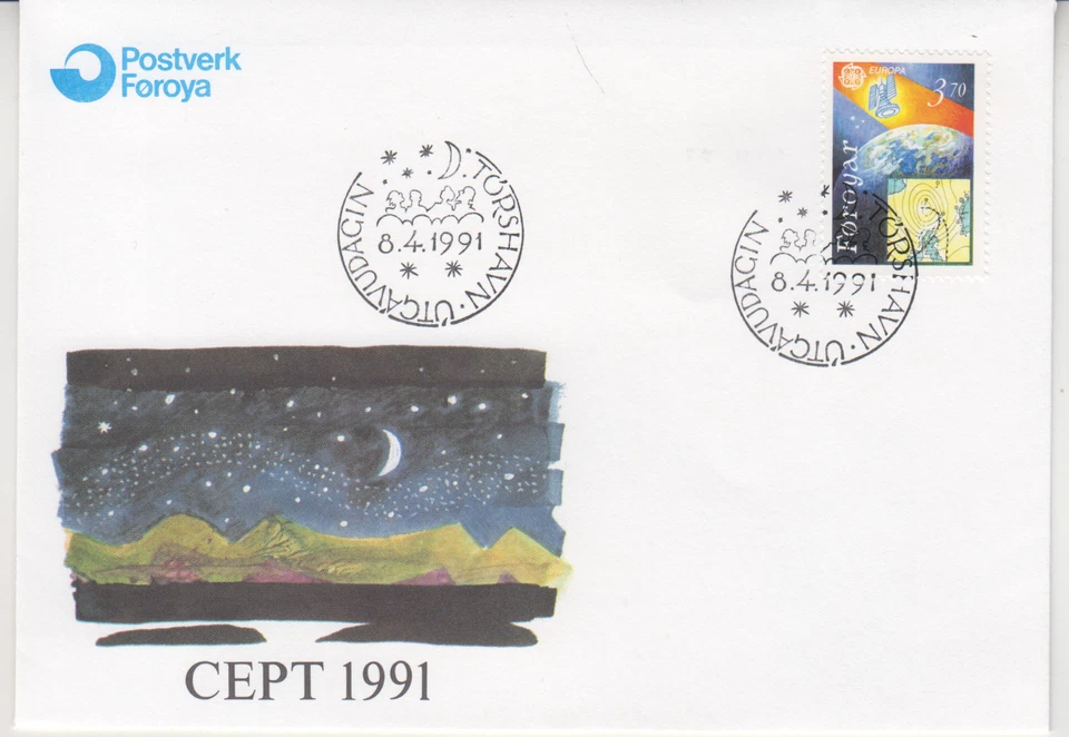 FAROE ISLANDS : 1991  FDC/ COVER - SCOTT # 220  EUROPA / SPACE - Image 1 of 1