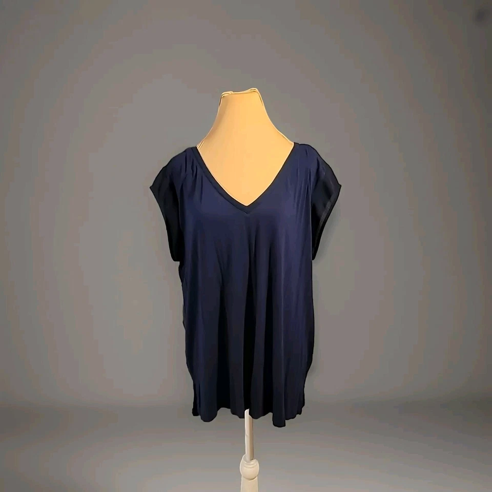 Merona Womens Blouse XXL Navy V-Neck Cap Sleeves Keyhole Back - Image 1 of 4