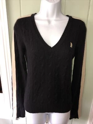 JUICY COUTURE Y2K ЛОГОТИП ЧЕРНЫЙ СЛОНОВОЙ КОСТИ КАШЕМИР КАБЕЛЬ ВЯЗАНЫЙ ВОДОЛАЗКА СВИТЕР большой - Изображение 1 из 4