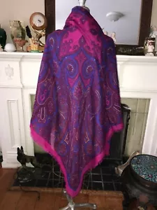 Liz Claiborne Paisley Shawl Scarf Vtg 80s Magenta Royal Blue Purple Mint - Picture 1 of 5