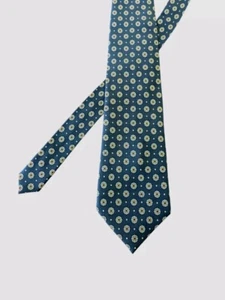 Meeting Street Handmade Mens Silk Neck Tie Blue Pattern In Perfect Condition - Picture 1 of 6