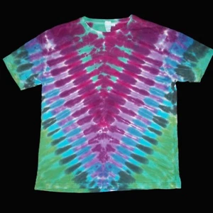 Organic Tie Dye Child T-Shirt Medium 10 Jewel Tone "V" Hippie Tye Dyed - Picture 1 of 1