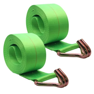 Winch Strap 4" x 30' w/ Twin J Hooks 16,200lbs Heavy Duty Cargo 2 Pack - Green - Picture 1 of 6
