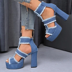 Sandalias de plataforma punk con correa en el tobillo y punta abierta de tacón alto con cremallera para dama - Imagen 1 de 8