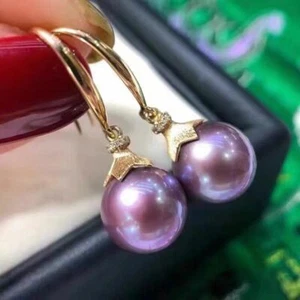 Elegant South Sea Round Lavender Pearl Dangle Earring 925s - Picture 1 of 3