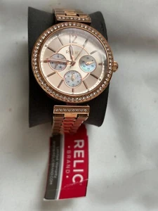 Relic by Fossil Women's Rose Gold Stainless Steel Crystal 36mm Watch ZR15903 NWT - Picture 1 of 11