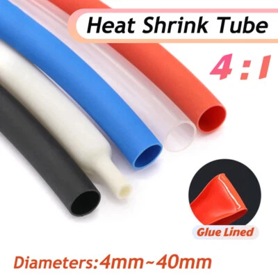 4mm-40mm Diameter Adhesive Lined 4:1 Heat Shrink Tube Wrap Dual-wall Waterproof - image 1 of 4