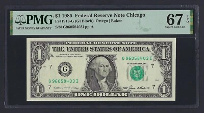 United States-Federal Reserve 1 Dollar 1985 Fr#1913-G (GI Block) UNC Grade 67 - Image 1 of 2