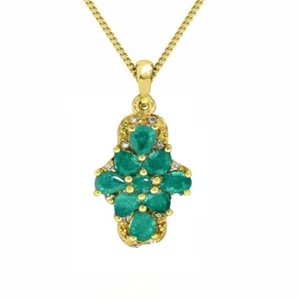 Natural Colombian Emerald Cluster Pendant 14k Yellow Gold over Sterling Silver - Picture 1 of 4