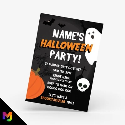 Personalised Halloween Party Invitations | Ghost Pumpkin Bats Skull Spooky Scary - Image 1 of 2
