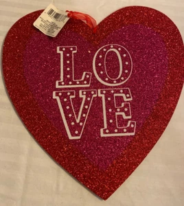 HAPPY VALENTINE’S DAY Heart Shape Hanging Sign 11.75” x 11.75” Glitter ~ NEW! - Picture 1 of 3