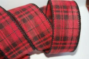Rot Schwarz Kariert Tartan Weihnachten Draht Kanten Drahtband 1,5" Kuchen Schleifen Bäume - Bild 1 von 1