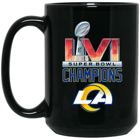Super Bowl 56 2022 LVI Champions Rams v1 Black 15oz Coffee Mug Cup Cover