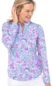 Neu mit Etikett Damen IBKUL ALLIE Lavendel Langarm Mock Golf Shirt XS S M L XL & XXL - Bild 1 von 3