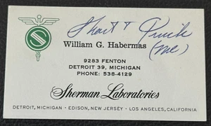 Biglietto da visita vintage anni 50 SHERMAN LABORATORIES Detroit MI PHARMACEUTICALS - Foto 1 di 1