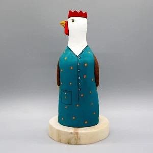 NAVAJO FOLK ART-CHICKEN IN POLKA DOT DRESS NAVAJO BLANKET-RAY & ORLEEN LANSING - Picture 1 of 7