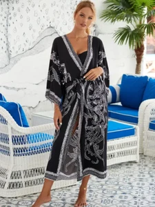 Bohemian Print Plus Size Batwing Sleeve Loose Beach Wear Swim Suit Cover-Up NEW - Picture 1 of 16